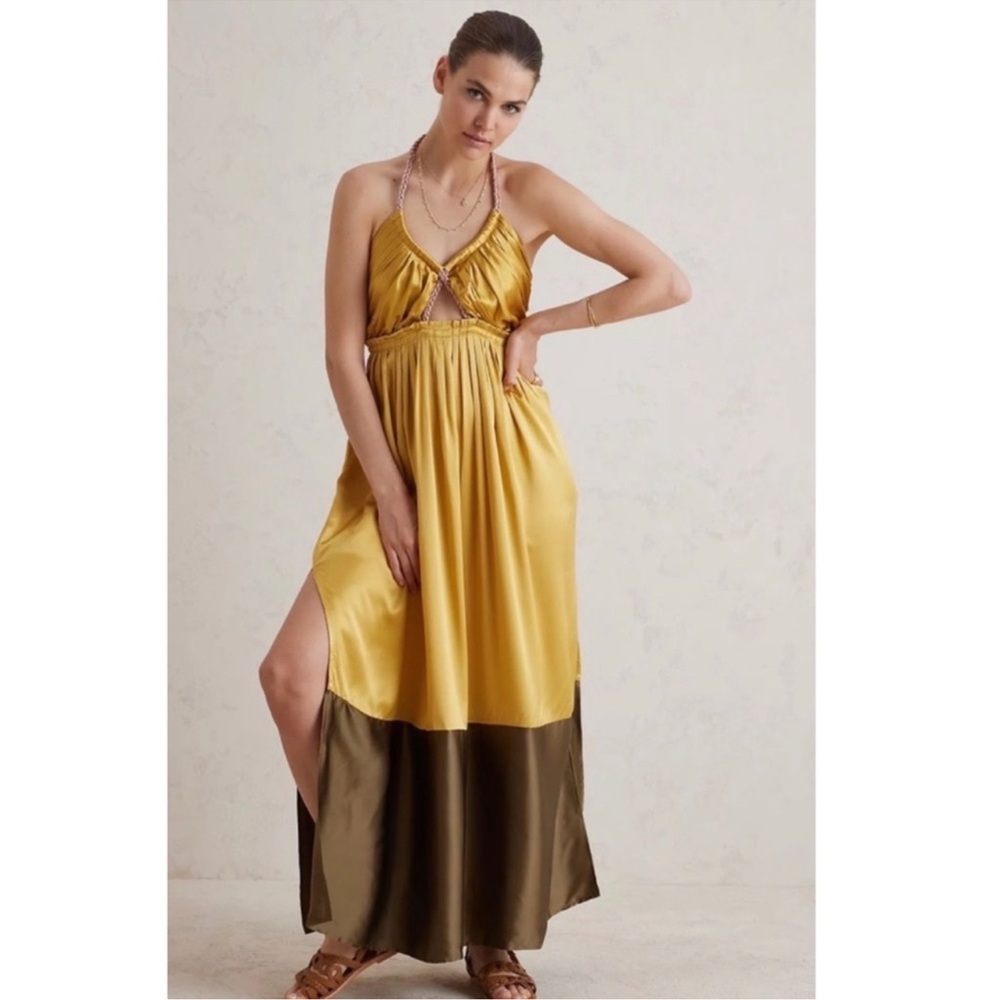 Anthropologie Silk Colorblocked Maxi Dress size SP